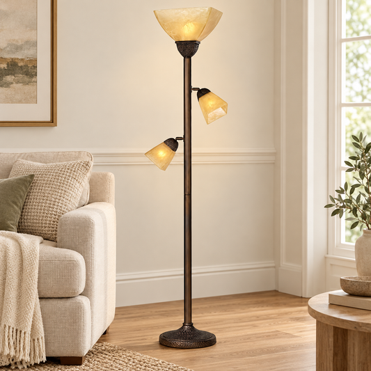 71.5-Inch Three-Light Floor Lamp with Amber Shades